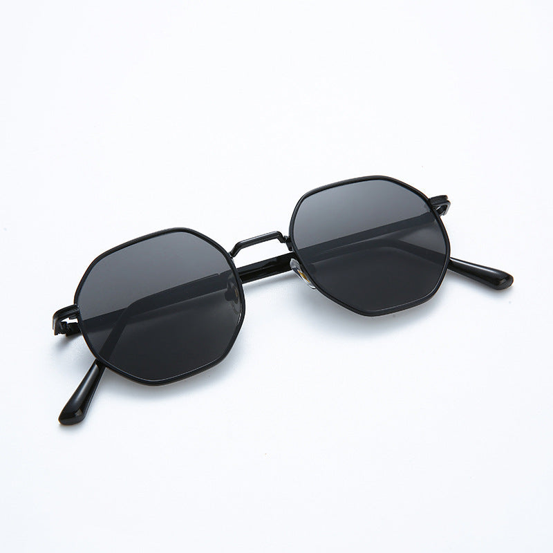 Octagonal Metal Frame Sunglasses - Black